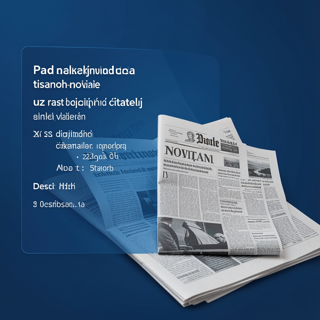 Grafički prikaz pada naklada tiskanih novina uz rast digitalnih čitatelja na infografici s plavim tonovima